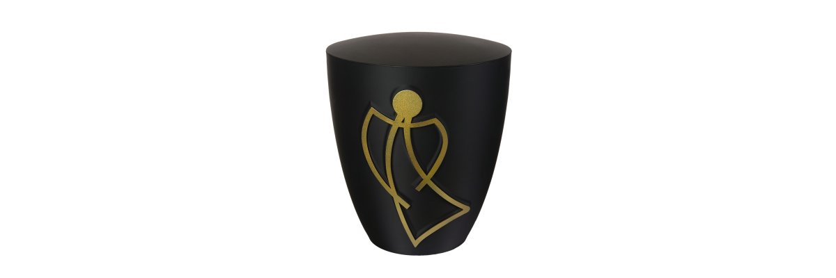 Einzigartige Erinnerung: Die Urne Genesis und ihr kunstvoller Begleiter - Bio-Urne mit Engel: Genesis Schwarz | Nachhaltige Erinnerung | biournen.eu