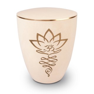 Urne Genesis Gravur Lotusblüte Weiss mit Dekorring Gold 3mm