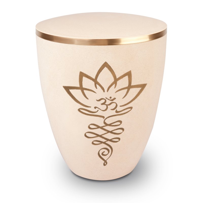 Urne Genesis Gravur Lotusblüte Weiss mit Dekorring Gold 9mm
