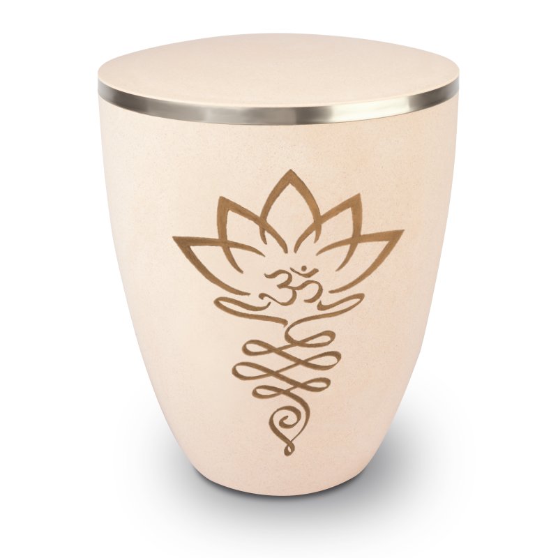 Urne Genesis Gravur Lotusblüte Weiss mit Dekorring Silber 9mm