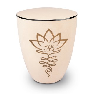 Urne Genesis Gravur Lotusblüte Weiss mit Dekorring Schwarz 3mm