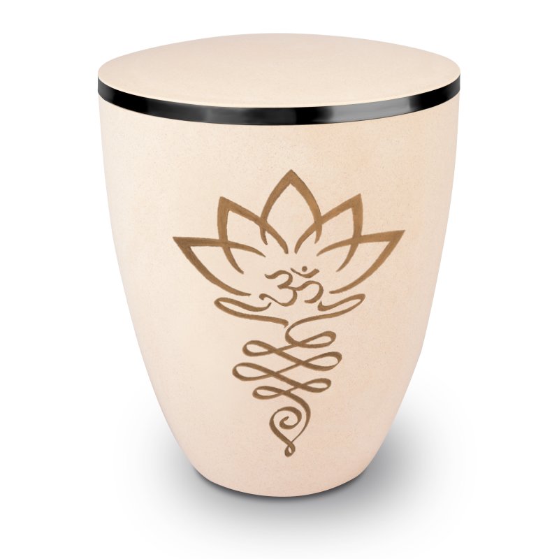 Urne Genesis Gravur Lotusblüte Weiss mit Dekorring Schwarz 9mm
