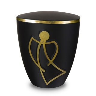 Urne Genesis Schwarz mit Engelapplikation mit Dekorring Gold 9mm