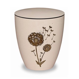 Urne Genesis Gravur Pusteblume Cremeweiß mit Dekorring Schwarz 3mm