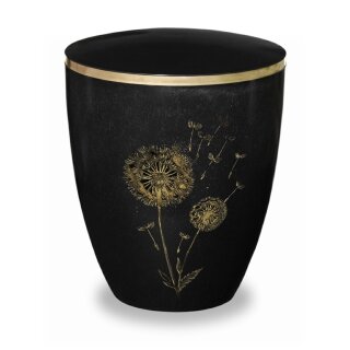 Urne Genesis Gravur "Gold" Pusteblume Schwarz mit Dekorring Gold 9mm