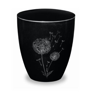 Urne Genesis Gravur "Silber" Pusteblume Schwarz mit Dekorring Silber 3mm