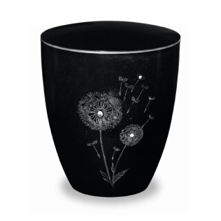 Urne Genesis Gravur "Silber" Pusteblume Schwarz Strassstein mit Dekorring Silber 3mm