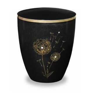 Urne Genesis Gravur "Gold" Pusteblume Schwarz Strassstein mit Dekoring Gold 9mm