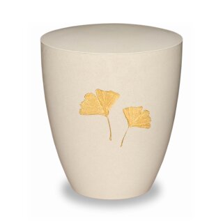 Urne Genesis Gravur Cremeweiß Ginkgoblatt Gold Standard
