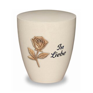 Urne Genesis Cremeweiß mit Applikation Rose und Gravur "In Liebe"