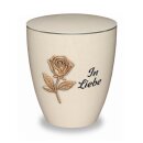 Urne Genesis Cremewei&szlig; mit Applikation Rose und Gravur "In Liebe"