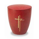 Urne Genesis Purpurrot mit Applikation Kreuz Gold und...
