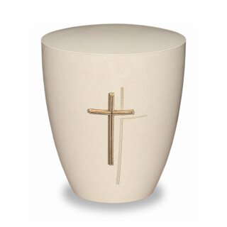 Urne Genesis Cremeweiß mit Applikation Kreuz Anthik