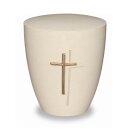 Urne Genesis Cremeweiß mit Applikation Kreuz Anthik