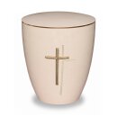 Urne Genesis Cremeweiß mit Applikation Kreuz Anthik
