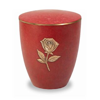 Urne Genesis Purpurrot mit Applikation Rose Gold mit Dekorring Gold 3mm