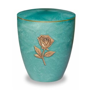 Urne Genesis Jade mit Applikation Rose Gold mit Dekorring Gold 3mm