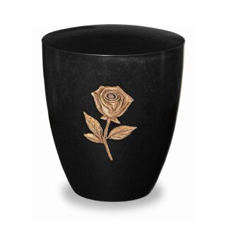 Urne Genesis Schwarz mit Applikation Rose