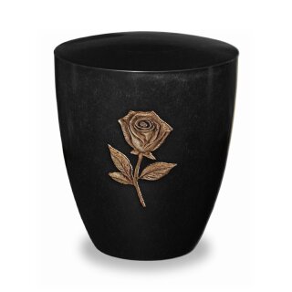Urne Genesis Schwarz mit Applikation Rose Braun Standard