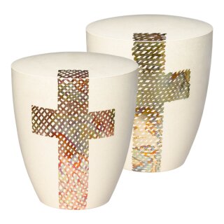 Urne Genesis Cremeweiß mit Design Kreuz