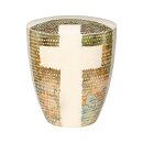 Urne Genesis Cremeweiß mit Design Kreuz umrahmt
