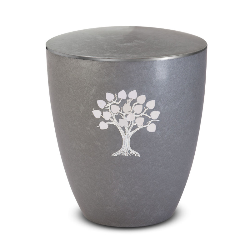 Urne Genesis Gravur Lebensbaum Silber mit Dekorring Silber 3mm