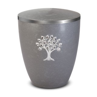 Urne Genesis Gravur Lebensbaum mit Strassstein-Herzen Silber mit Dekorring Silber 9mm