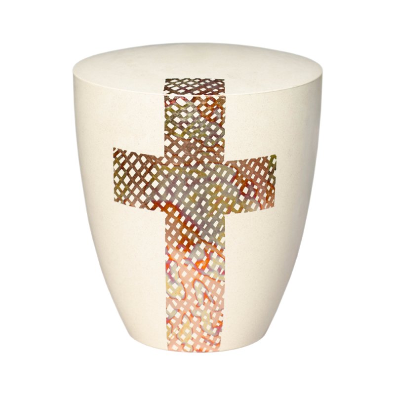 Urne Genesis Cremeweiß mit Design Kreuz rot
