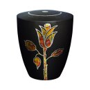 Urne Genesis Schwarz mit Design Rose und Deckel belegt